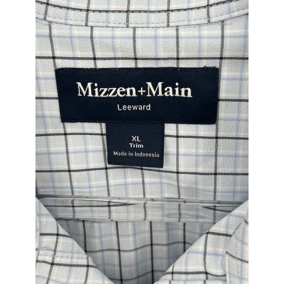 Mizzen+Main Shirt Mens XL Trim Fit Blue White Plaid Leeward Performance Stretch - Picture 2 of 7